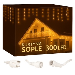 LAMPIKI ŚWIĄTECZNE ZEWNĘTRZNE SOPLE LED 300 DIOD 13,5M CIEPŁA BIEL IP44 CE