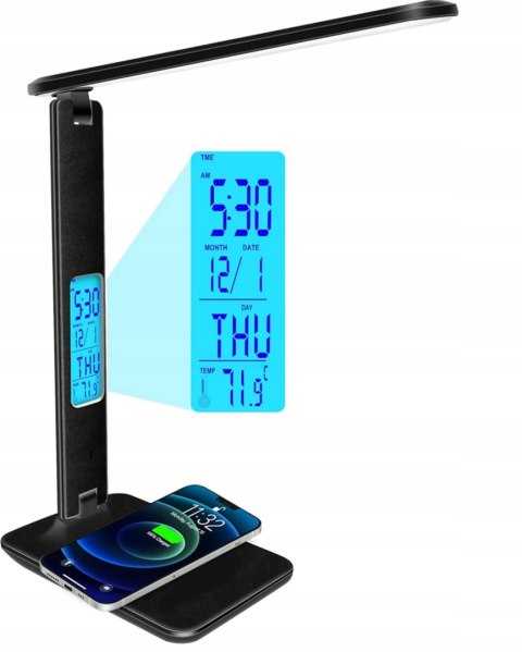 Standing desk lamp + clock + charger Standing desk lamp + clock + charger