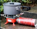 Small red camping stove