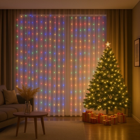 Kurtyna świetlna LED 300 diod 3x3m MULTI kolor – lampki świąteczne choinkowe, girlanda bożonarodzeniowa z pilotem, 8 trybów Kurtyna świetlna LED 300 diod 3x3m MULTI kolor – lampki świąteczne choinkowe, girlanda bożonarodzeniowa z pilotem, 8 trybów