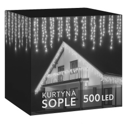 SOPLE LED ZEWNĘTRZNE 500 DIOD 24M ZIMNA BIEL IP44 CE – LAMPKI ŚWIĄTECZNE Z EFEKTEM FLASH, MOŻLIWOŚĆ ŁĄCZENIA ZESTAWÓW