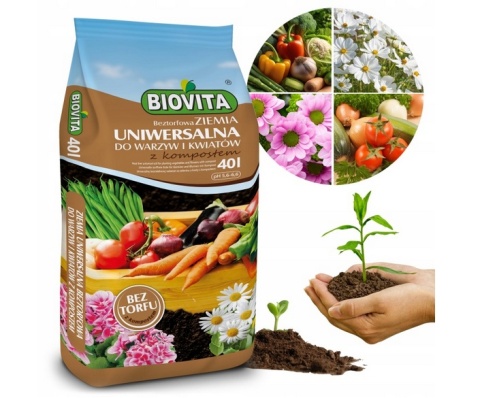 Biovita Peat-Free Universal Soil 40L 🌿 Eco Potting Mix for Vegetables, Flowers & Houseplants 🌸 Compost-Based Substrate 🌍