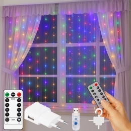 kurtyna świetlna 200 led multi 3x2 usb świąteczna choinkowa girlanda pilot